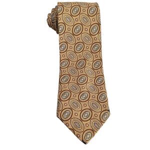 Bruno Piattelli Geometic Tie Necktie 100% Pure Silk Gold/Brown Made in USA